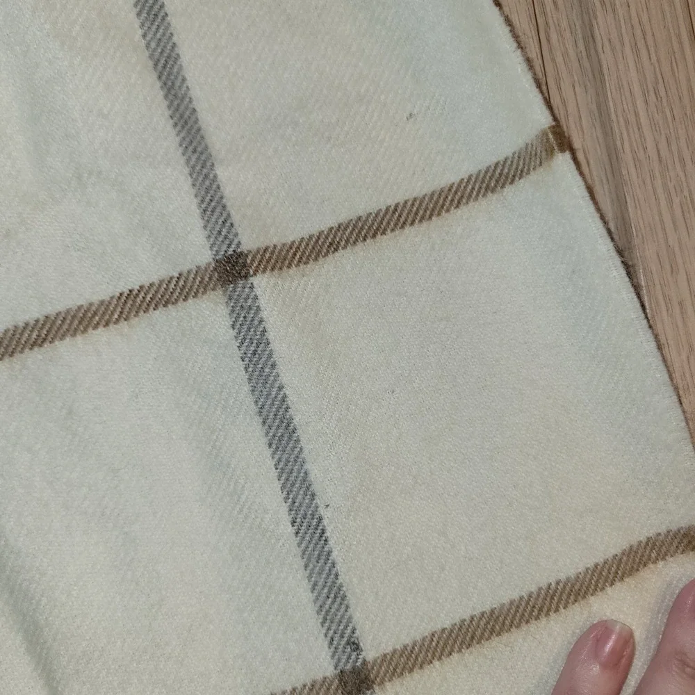 Fair Indigo Scarf 100% Baby Alpaca Cream Plaid Fringe Made in Peru 1004 One Size